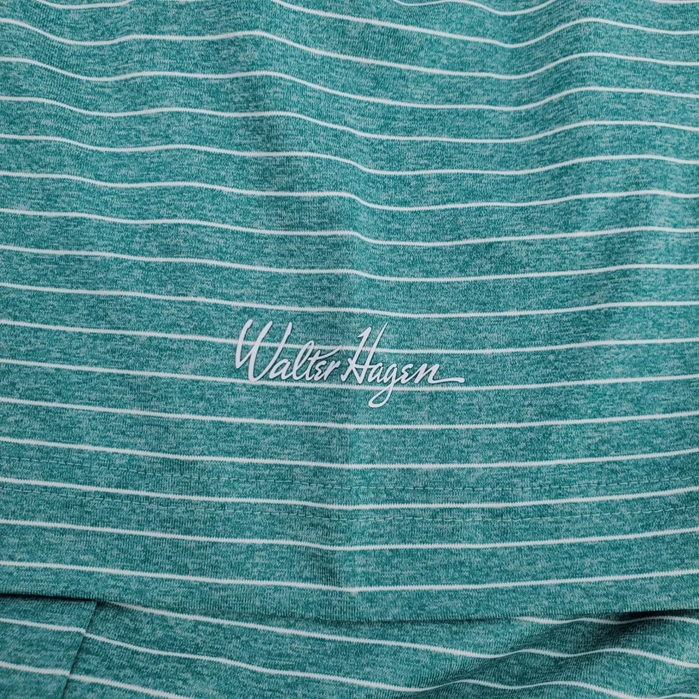 Walter Hagen Mens Large Classic Stripe Polo Shirt Performance 11 Teal White Golf